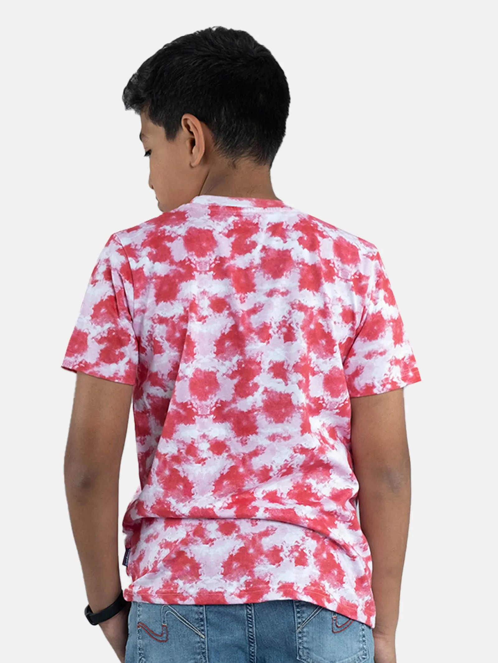 Boys Tie & Dye Printed Tee With Chest Print
