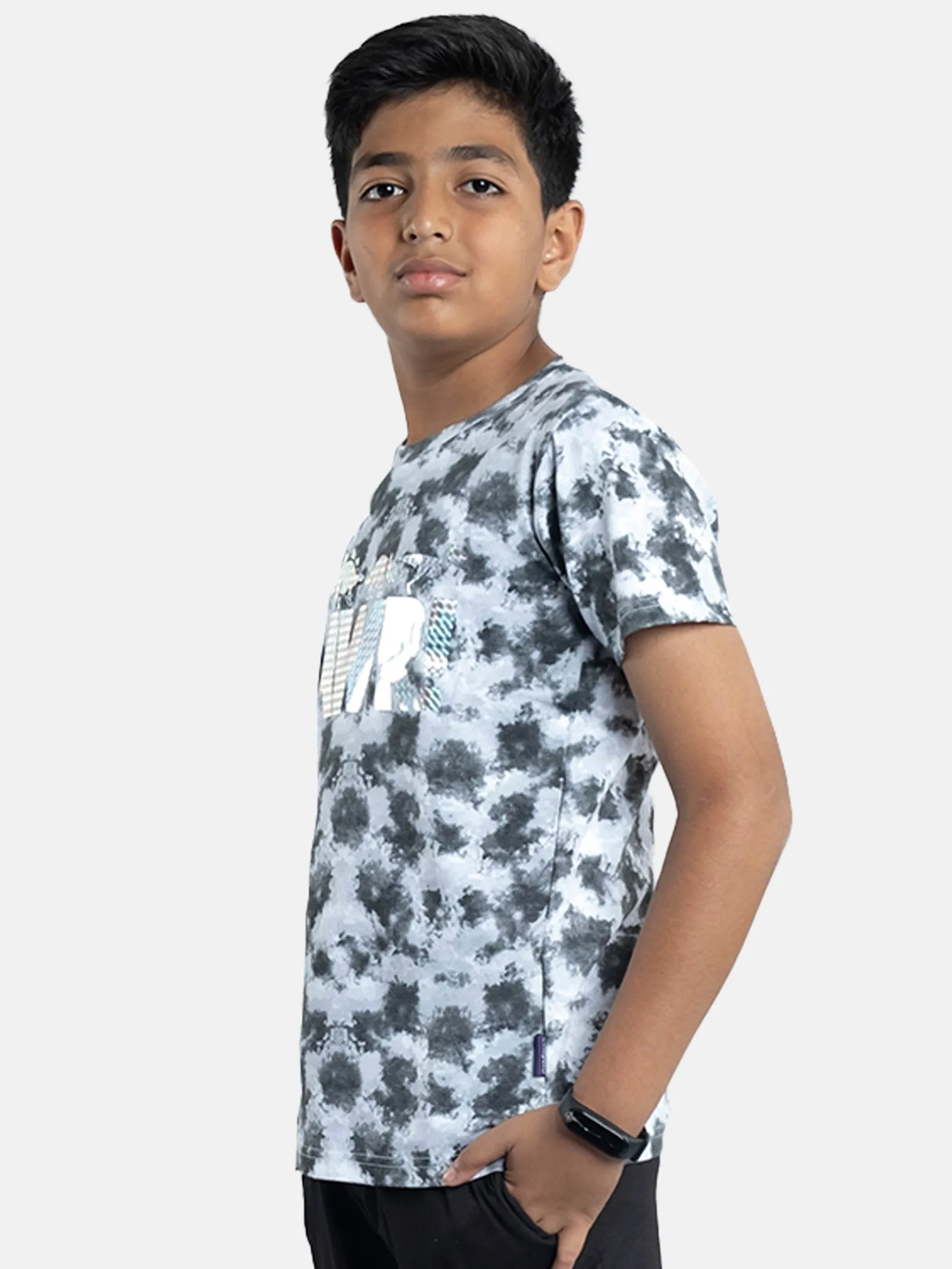 Boys Tie & Dye Printed Tee With Chest Print
