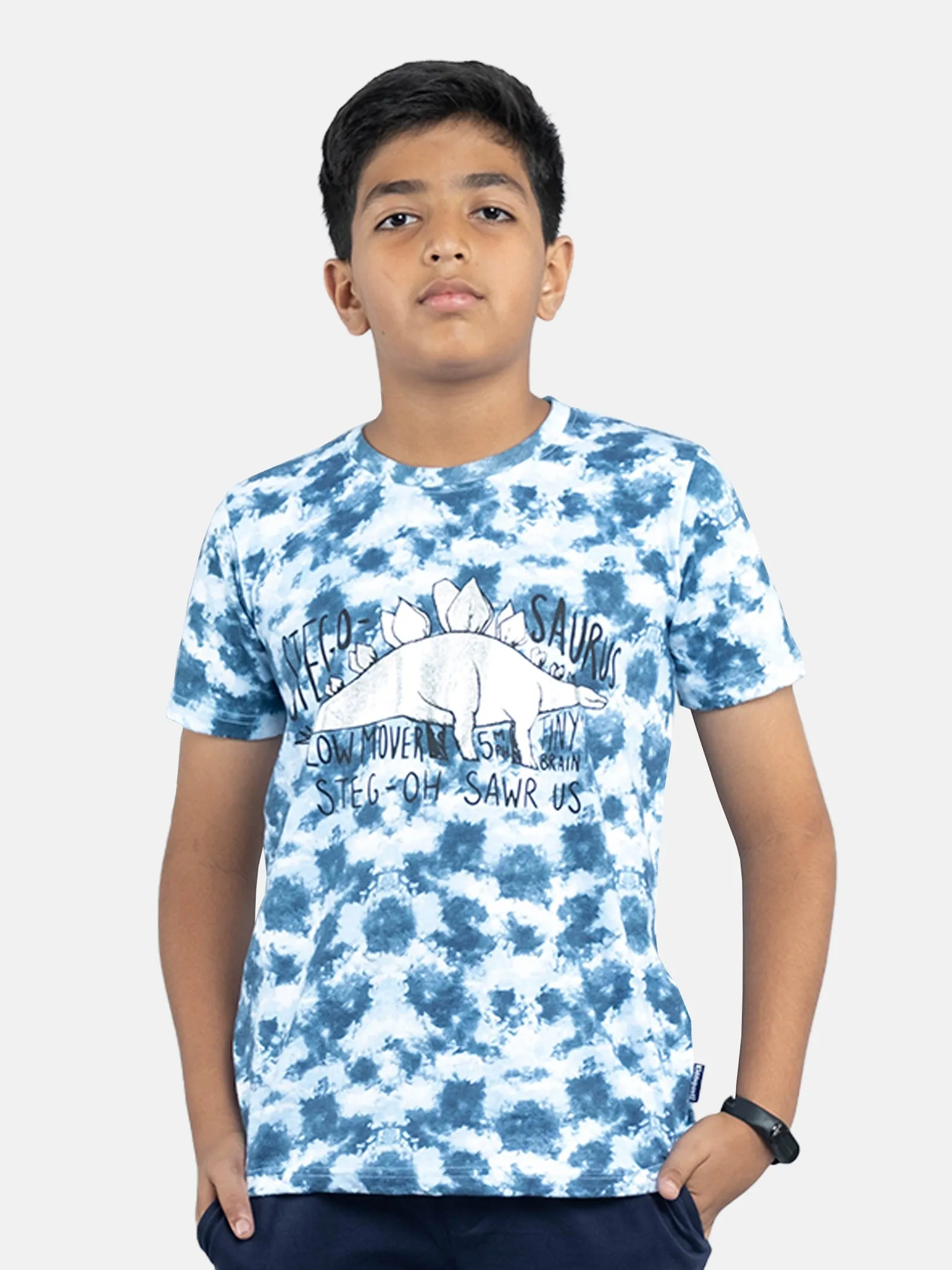 Boys Tie & Dye Printed Tee With Chest Print