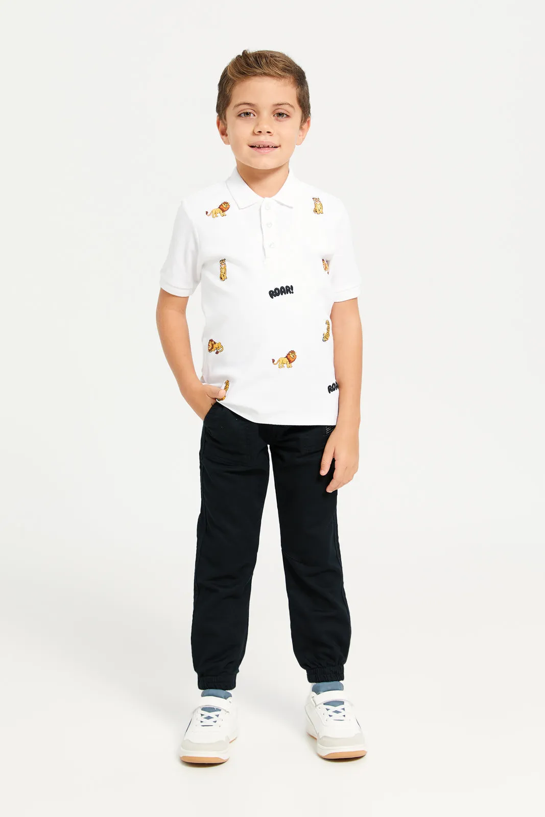 Boys White Embroidered Polo T-Shirt