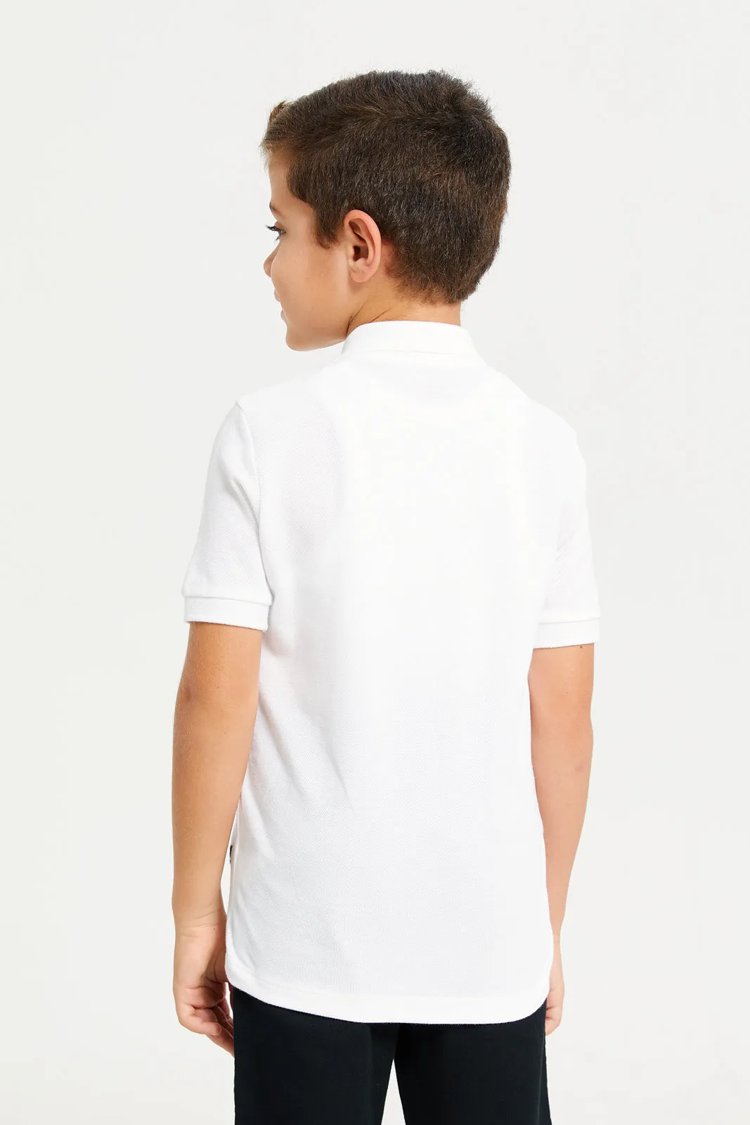Boys White Embroidered Polo T-Shirt