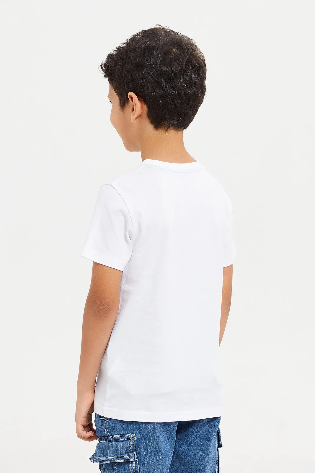 Boys White Hot Speed Car Chest Print Short Sleeve T-Shirt