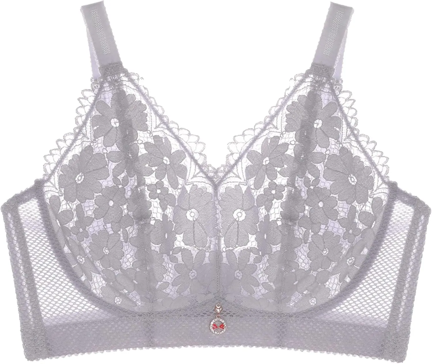 Bras for Women Push Up Lingerie for Womens Underwire Bra Lace Floral Bra Unlined Unlined Plus Size Full Coverage Bra (Grey, 46/105D)