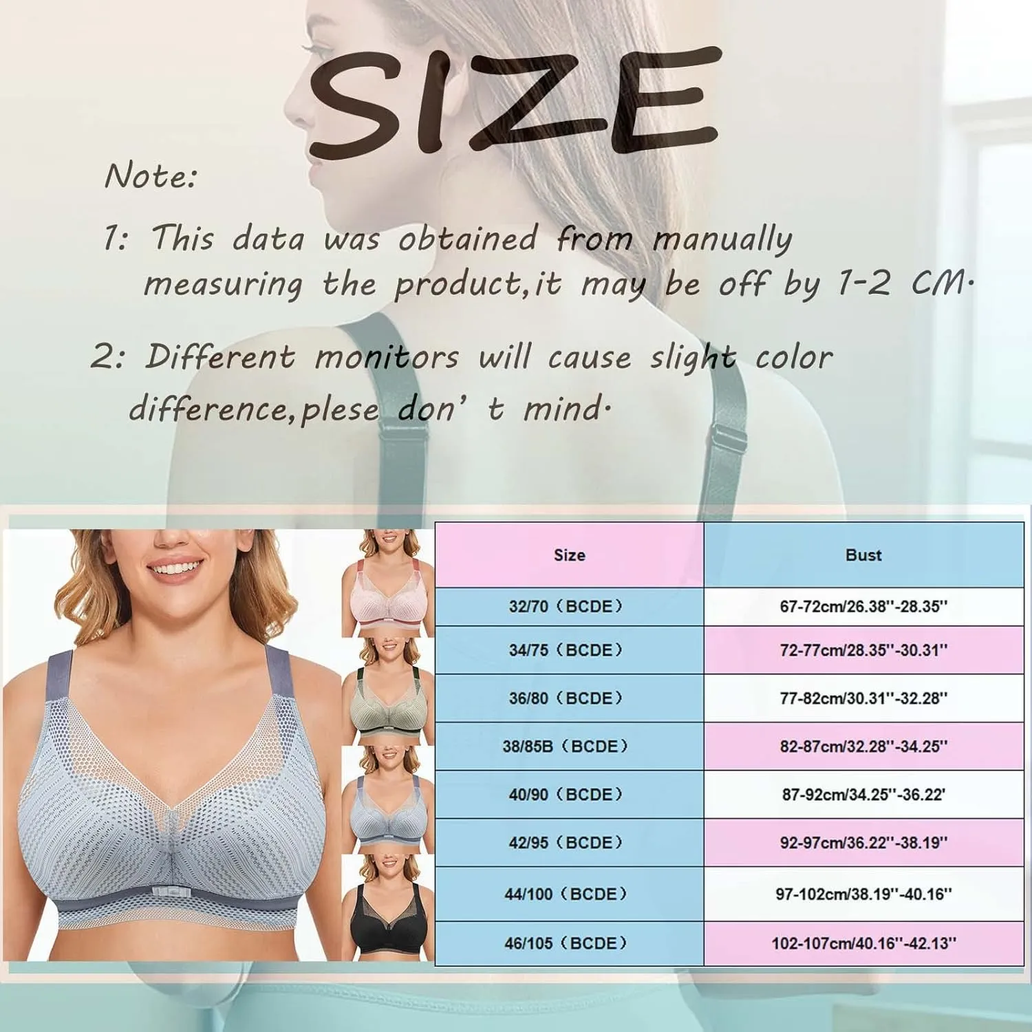 Bras for Women Push Up Lingerie for Womens Underwire Bra Lace Floral Bra Unlined Unlined Plus Size Full Coverage Bra (Grey, 46/105D)