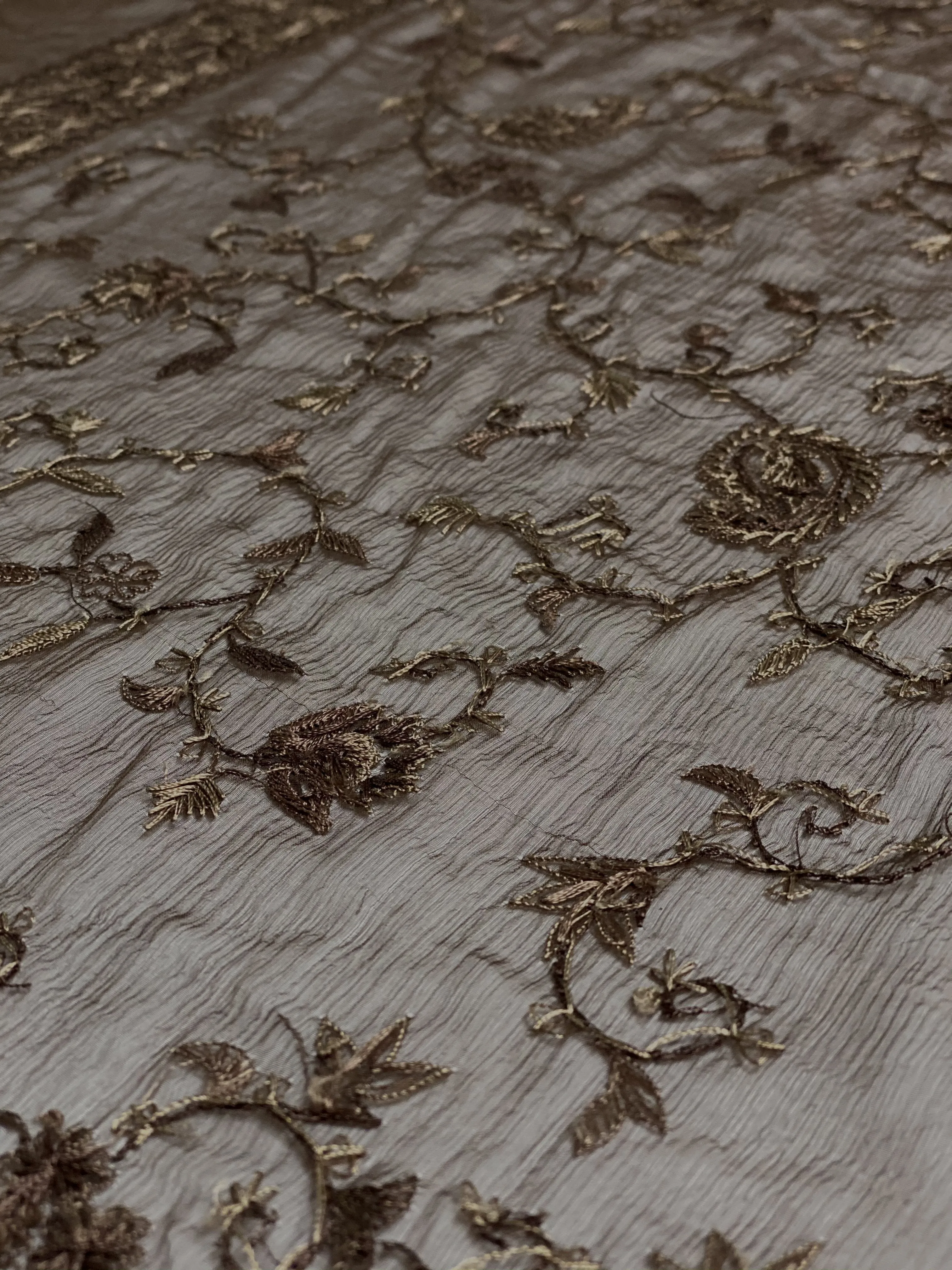 Brown Sequin & Beads On Silk Chiffon JEC-151 Fabric