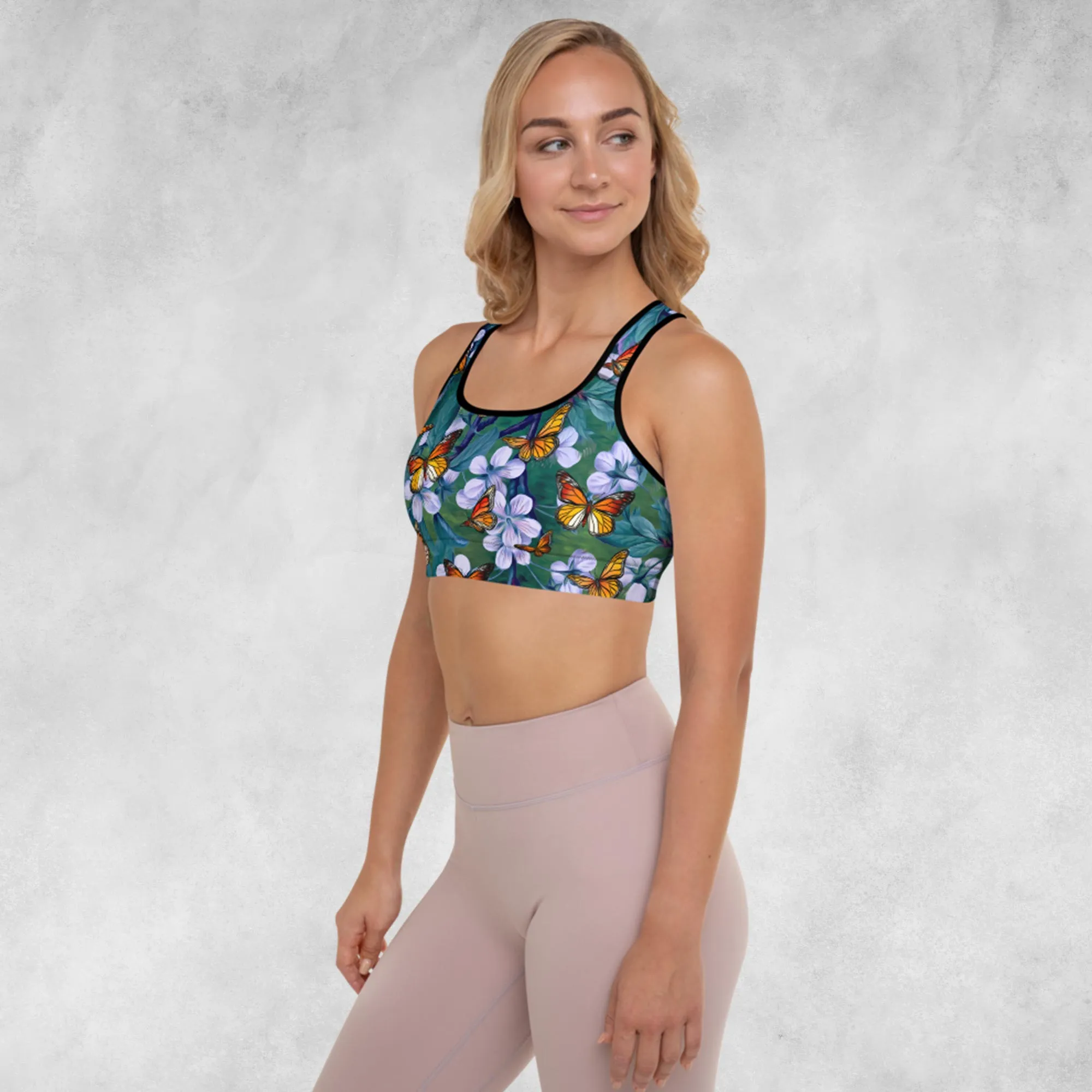 Butterflies Dark -  Padded Sports Bra