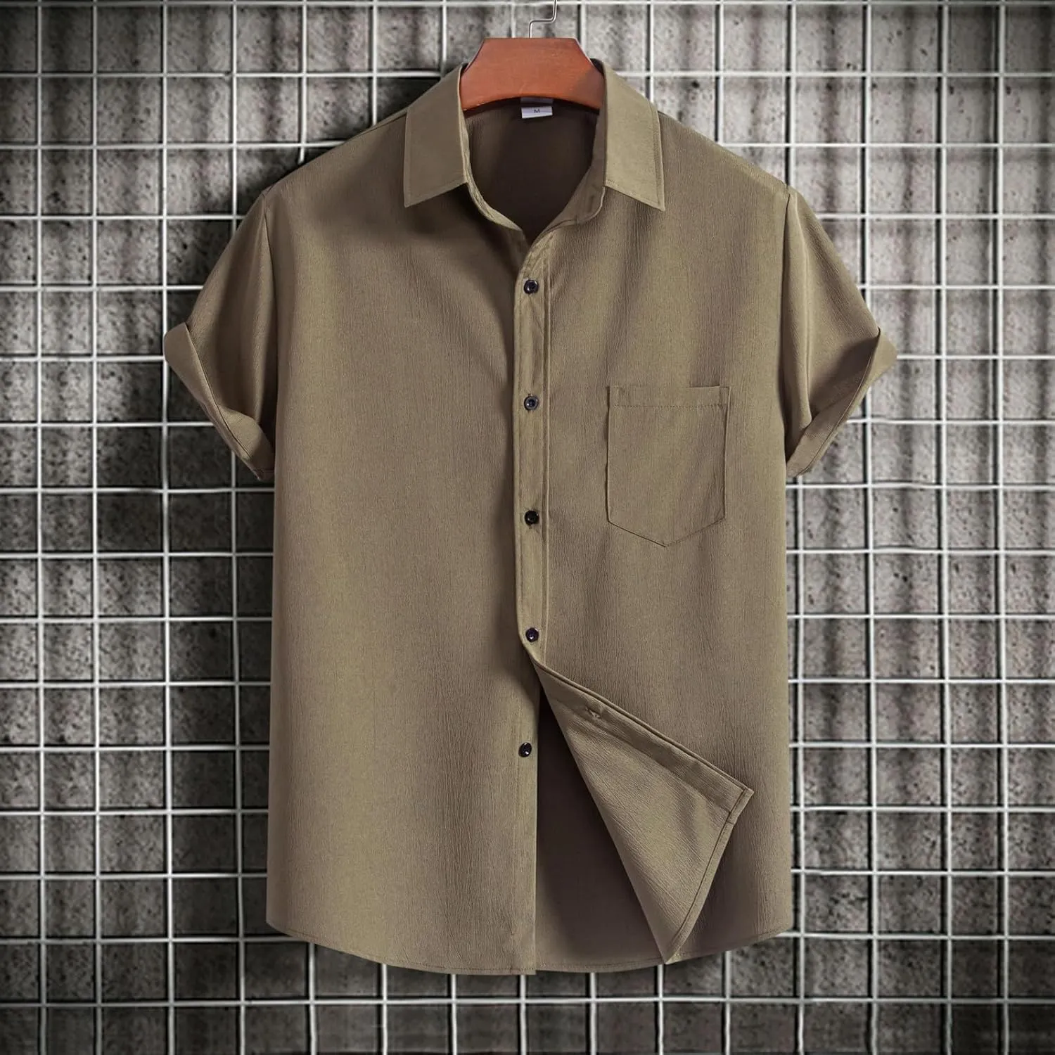 Button Down Shirt for Men Cotton Linen Solid Short Sleeve Regular Fit Tshirt Shirt Summer Lightweight Beach Tops