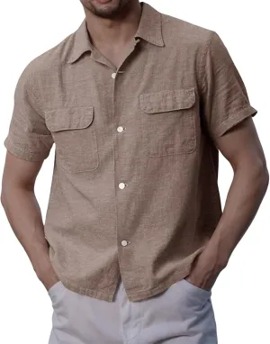Button Down Shirts for Men Short Sleeve Cotton Linen Casual Comfy Lightweight Solid Tops Summer Beach Tee with Pockets
