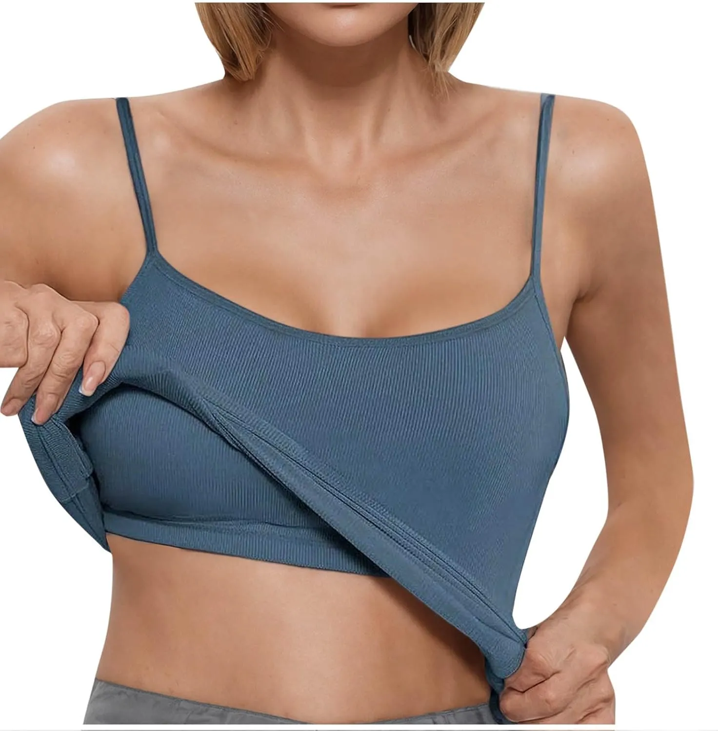 Camisole Tops for Women Built in Bra Adjustable Spaghetti Strap Ribbed Tank Top Casual Summer Padded Cami Shirts