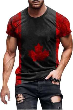 Canadian Flag Shirt for Men Vintage Maple Leaf Canada Day T-Shirt National Pride Tee Novelty Shirts Short Sleeve Tops
