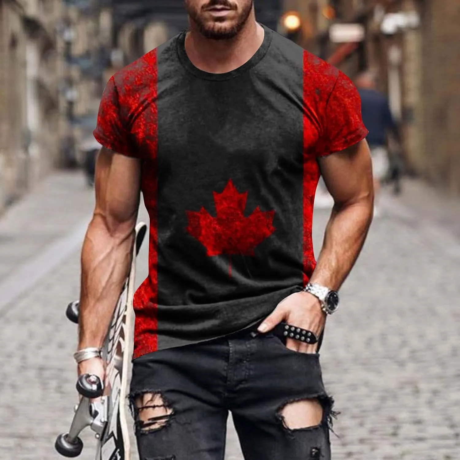 Canadian Flag Shirt for Men Vintage Maple Leaf Canada Day T-Shirt National Pride Tee Novelty Shirts Short Sleeve Tops