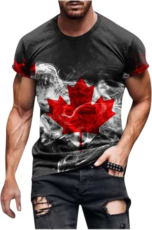 Canadian Flag Shirt for Men Vintage Maple Leaf Canada Day T-Shirt National Pride Tee Novelty Shirts Short Sleeve Tops