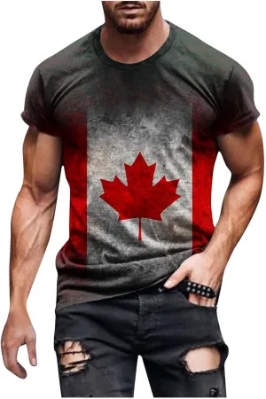 Canadian Flag Shirt for Men Vintage Maple Leaf Canada Day T-Shirt National Pride Tee Novelty Shirts Short Sleeve Tops