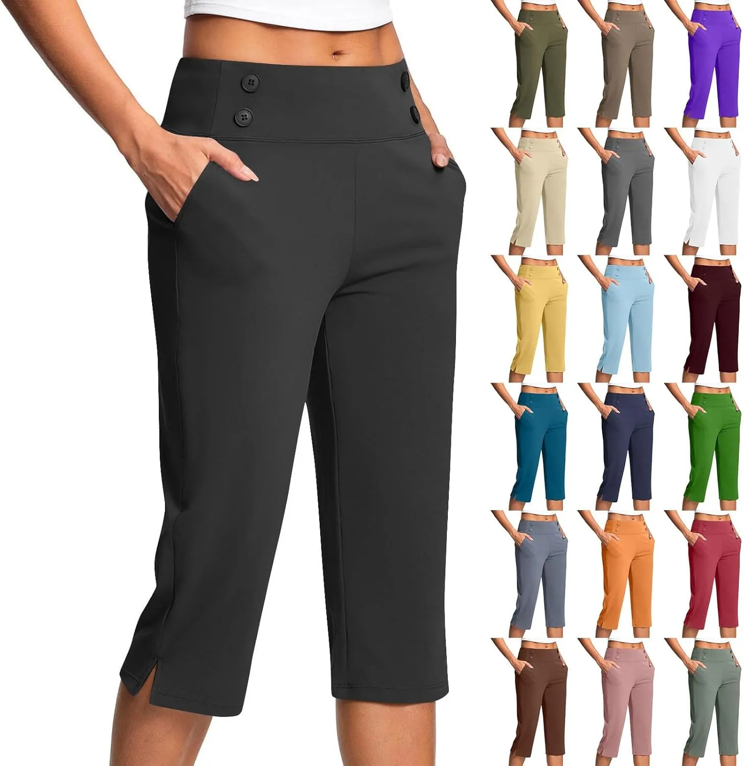 Capri Pants for Women Cropped Elastic High Waist Yoga Pants Stretchy Comfy Leggings Summer Workout Compression Pants
