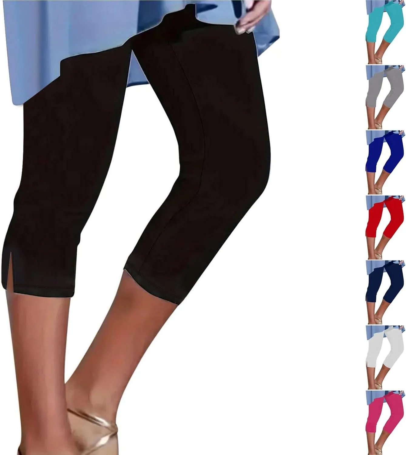 Capri Pants for Women Dressy Cropped Elastic Waist Yoga Pants Stretchy Comfy Leggings Workout Compression Pants