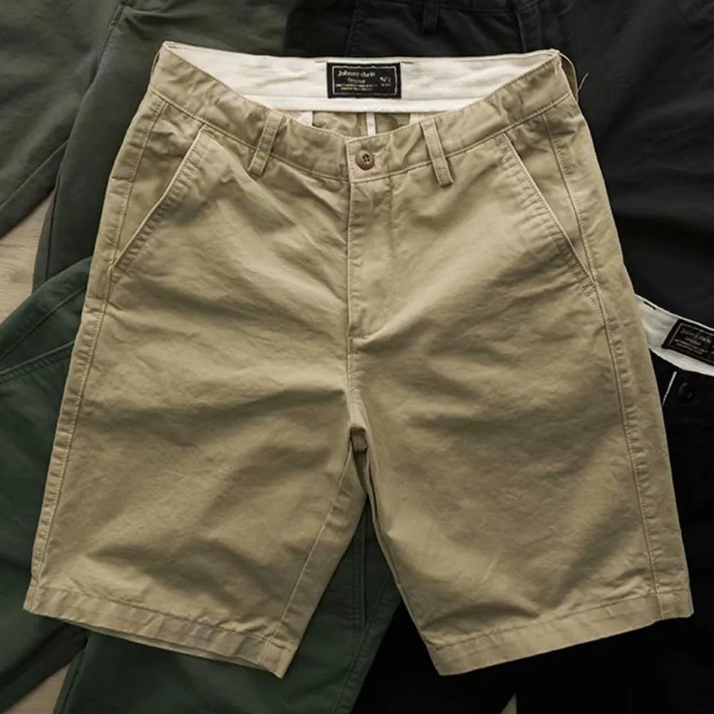 Cargo Shorts Solid Color Zip Closure Men Mid Rise Pockets Shorts for