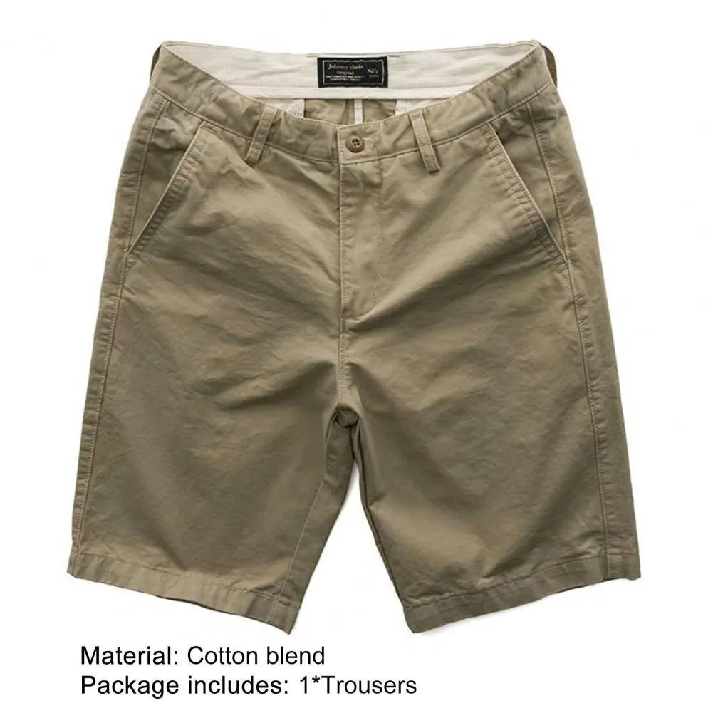 Cargo Shorts Solid Color Zip Closure Men Mid Rise Pockets Shorts for