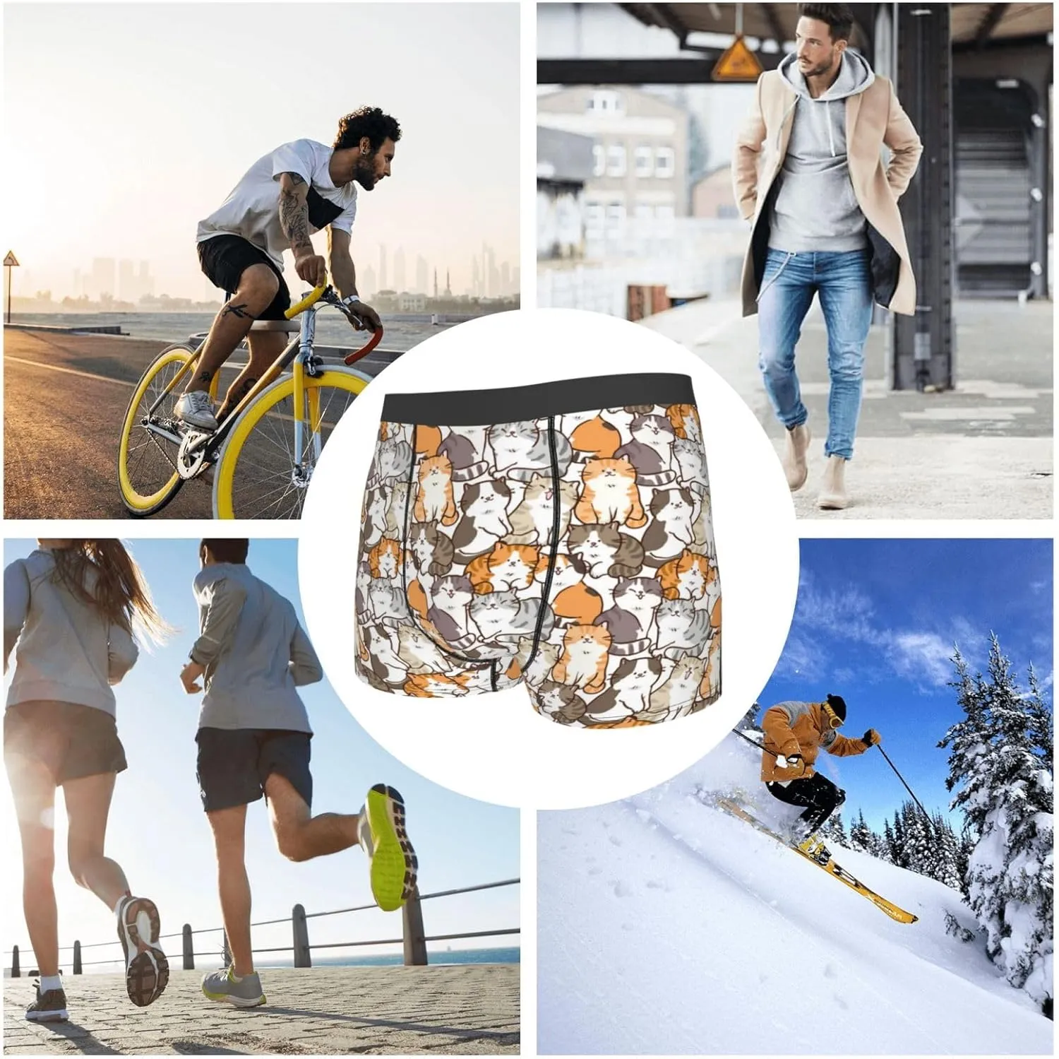 Cartoon Cat 1 Print Boxer Briefs For Men Breathable Underwear-