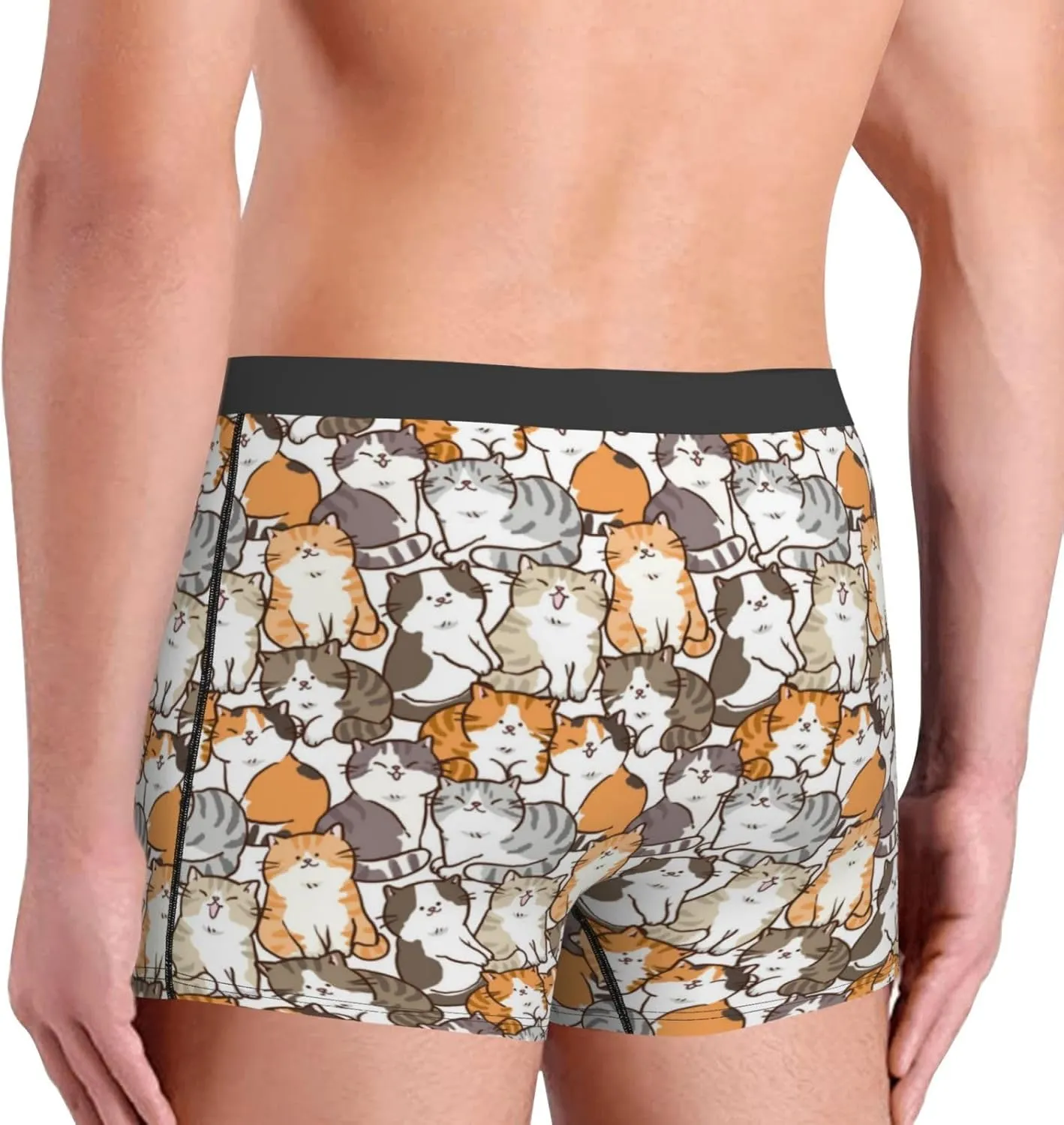 Cartoon Cat 1 Print Boxer Briefs For Men Breathable Underwear-