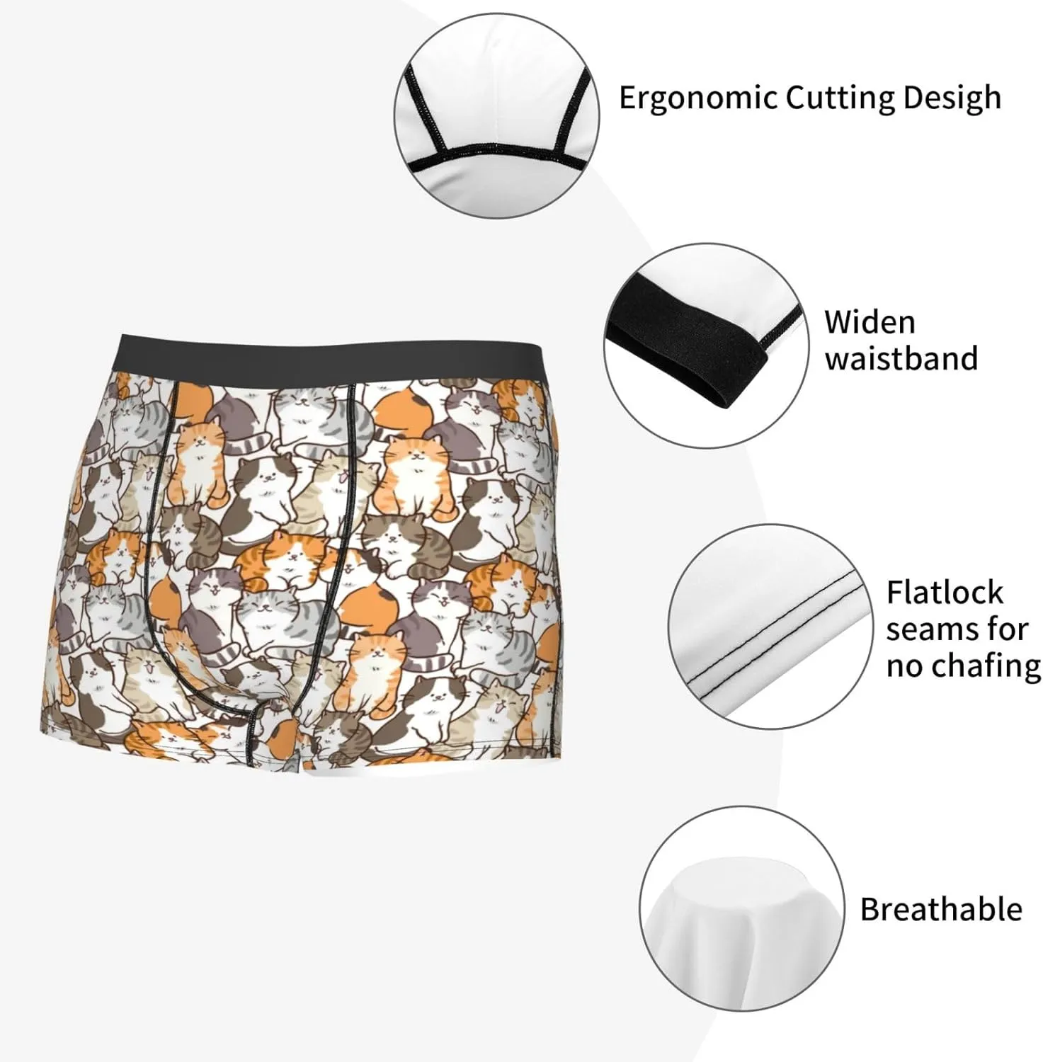 Cartoon Cat 1 Print Boxer Briefs For Men Breathable Underwear-