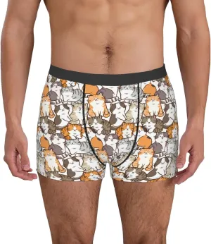 Cartoon Cat 1 Print Boxer Briefs For Men Breathable Underwear-