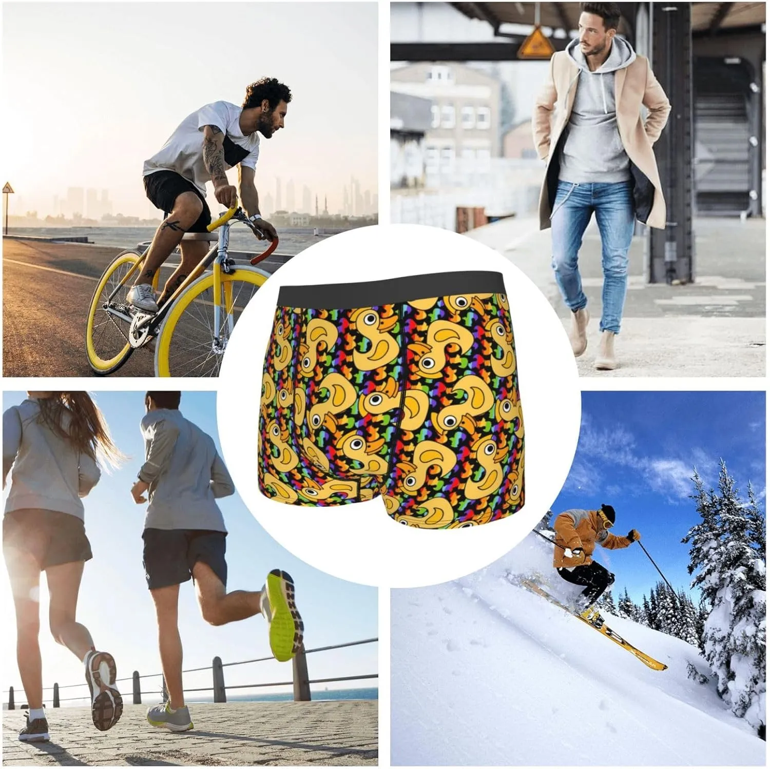 Cartoon Ducks Print Boxer Briefs For Men Breathable Underwear-