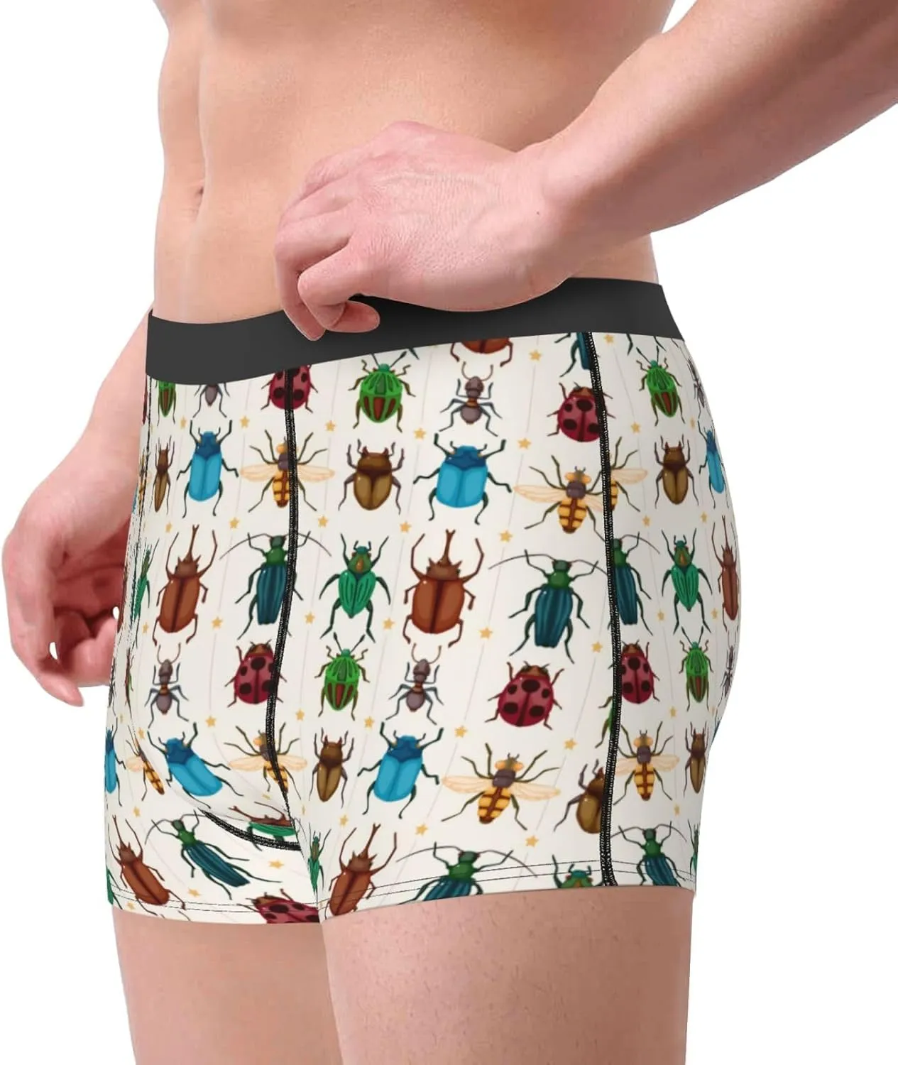 Cartoon Insects Print Boxer Briefs For Men Breathable Underwear-