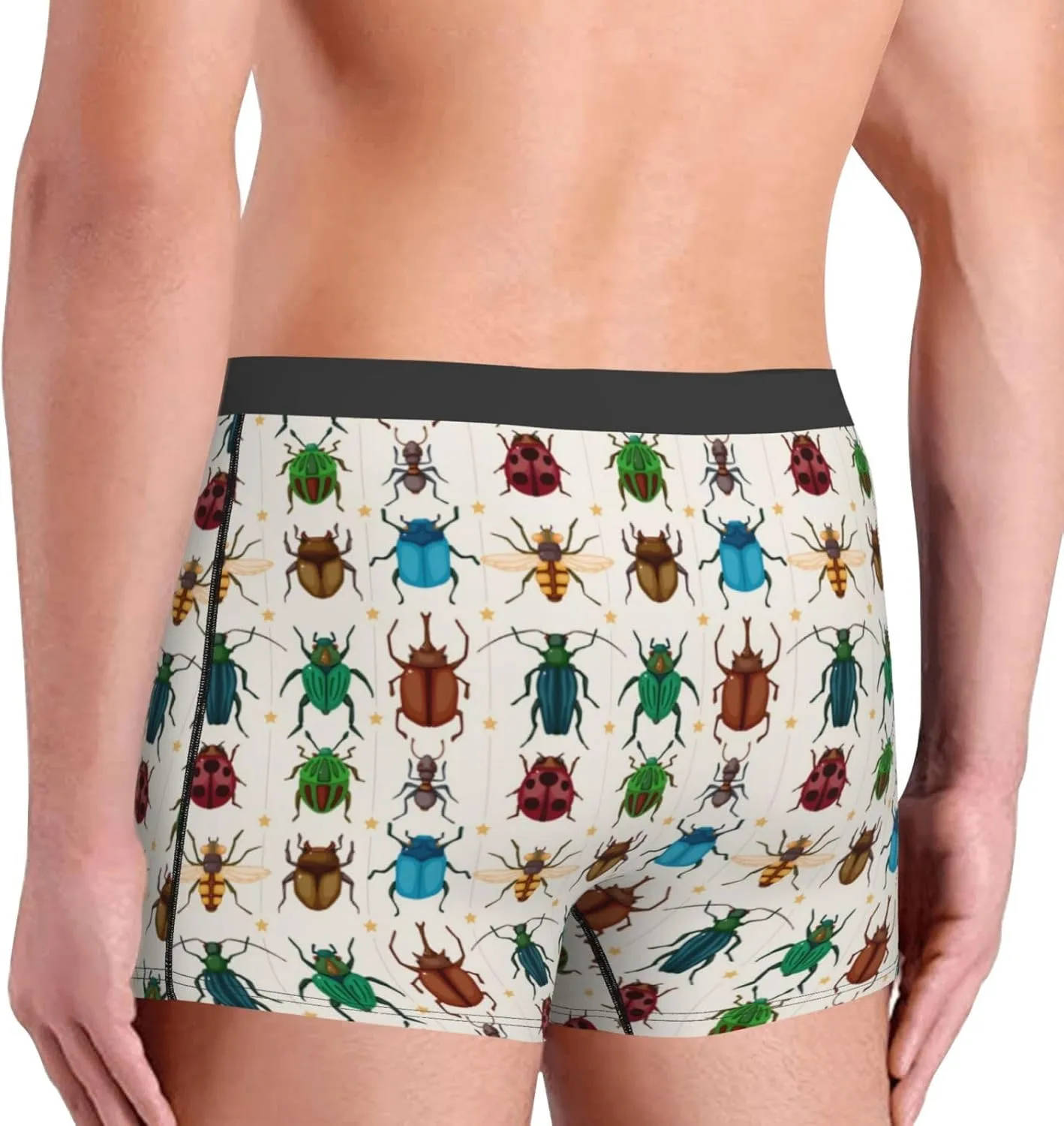 Cartoon Insects Print Boxer Briefs For Men Breathable Underwear-