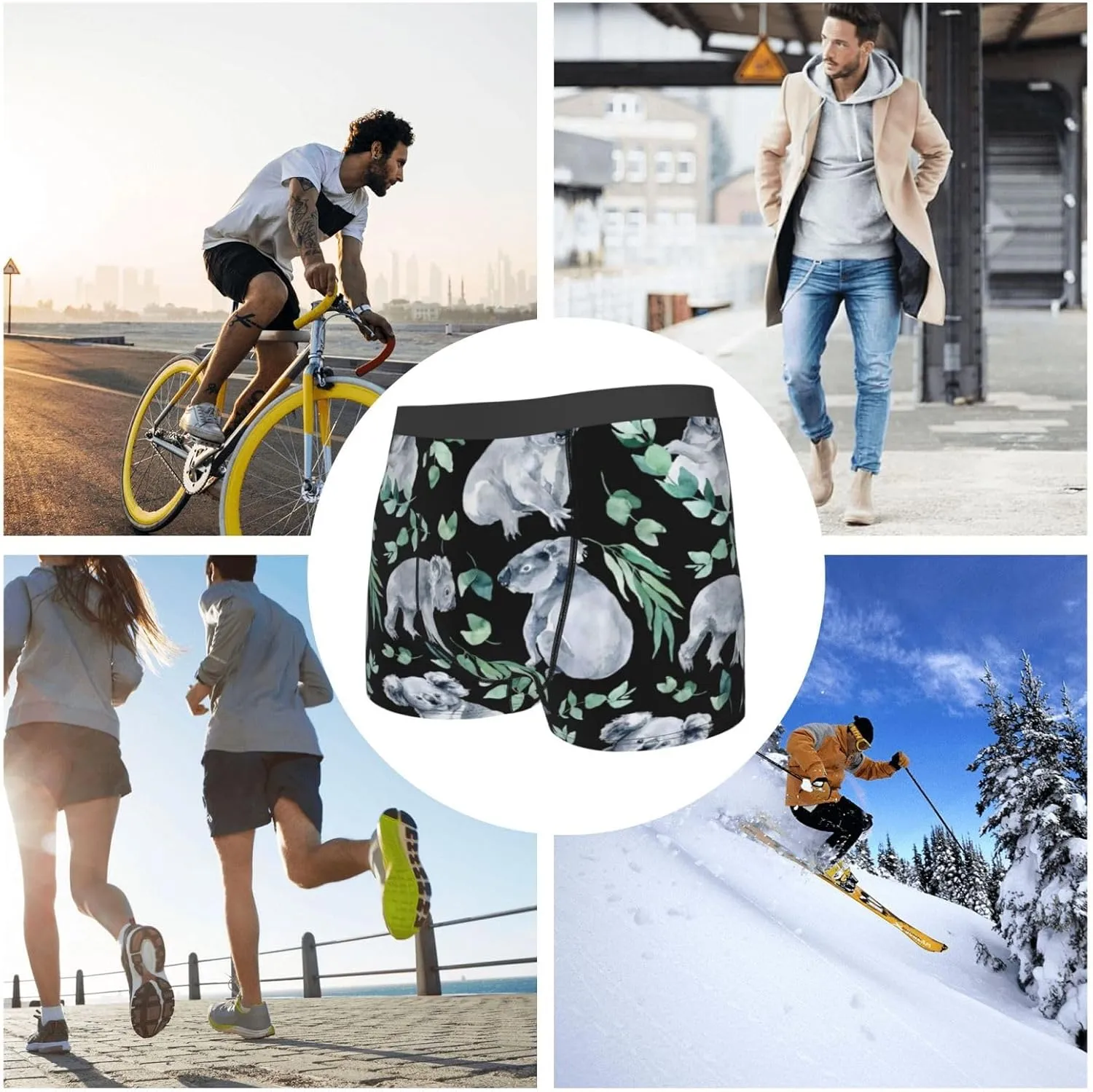 Cartoon Koala Bear Print Boxer Briefs For Men Breathable Underwear-