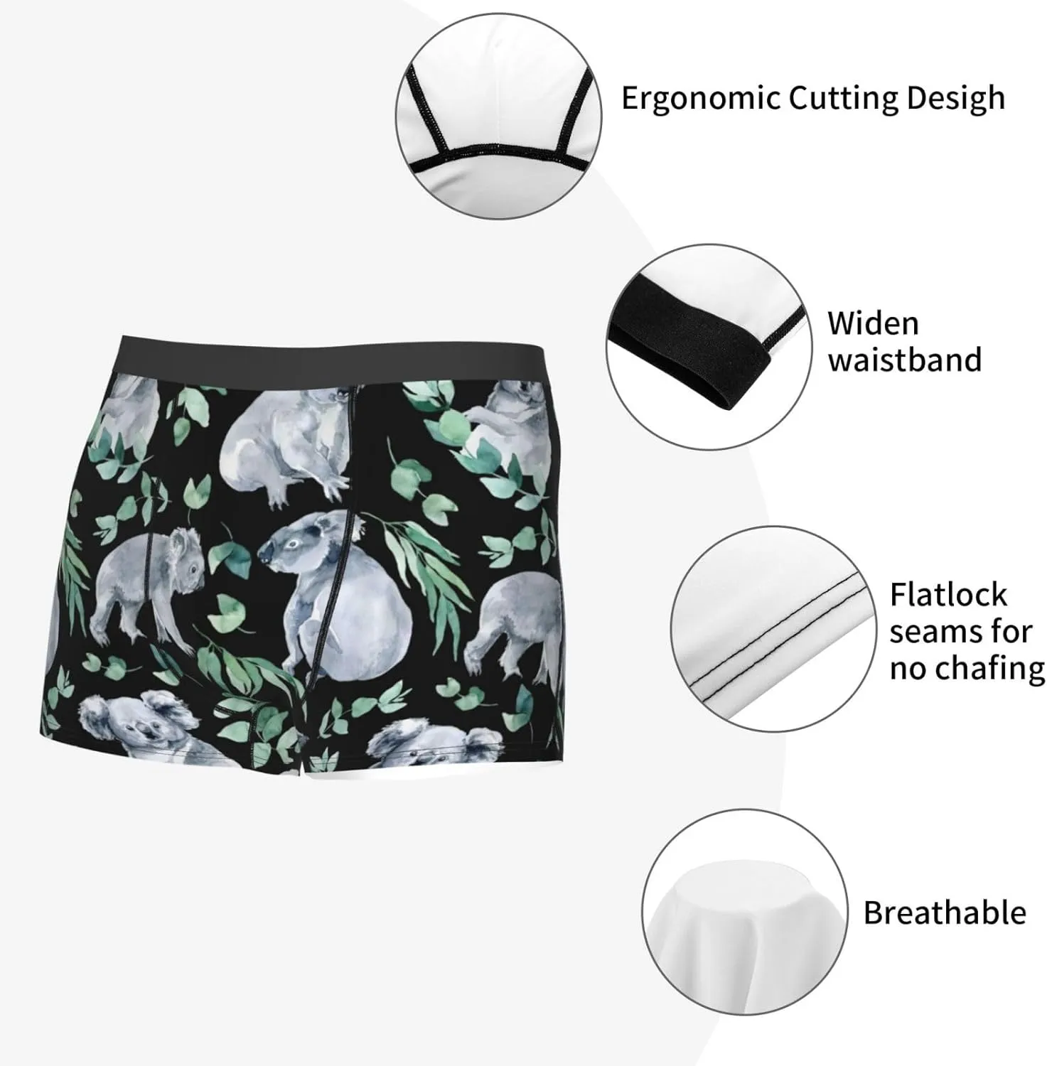 Cartoon Koala Bear Print Boxer Briefs For Men Breathable Underwear-