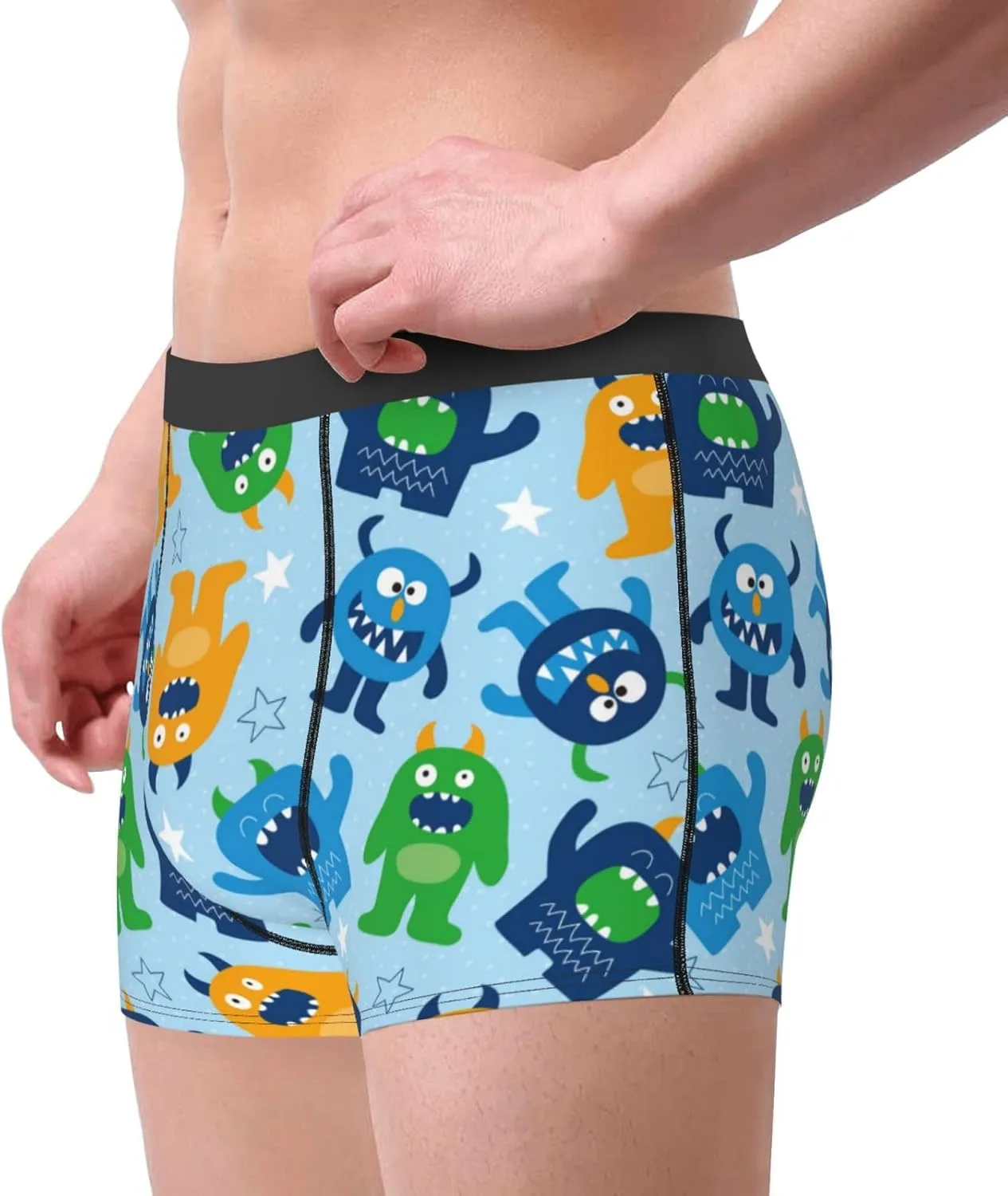 Cartoon Monster Print Boxer Briefs For Men Breathable Underwear-