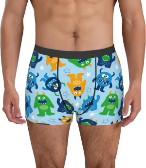 Cartoon Monster Print Boxer Briefs For Men Breathable Underwear-