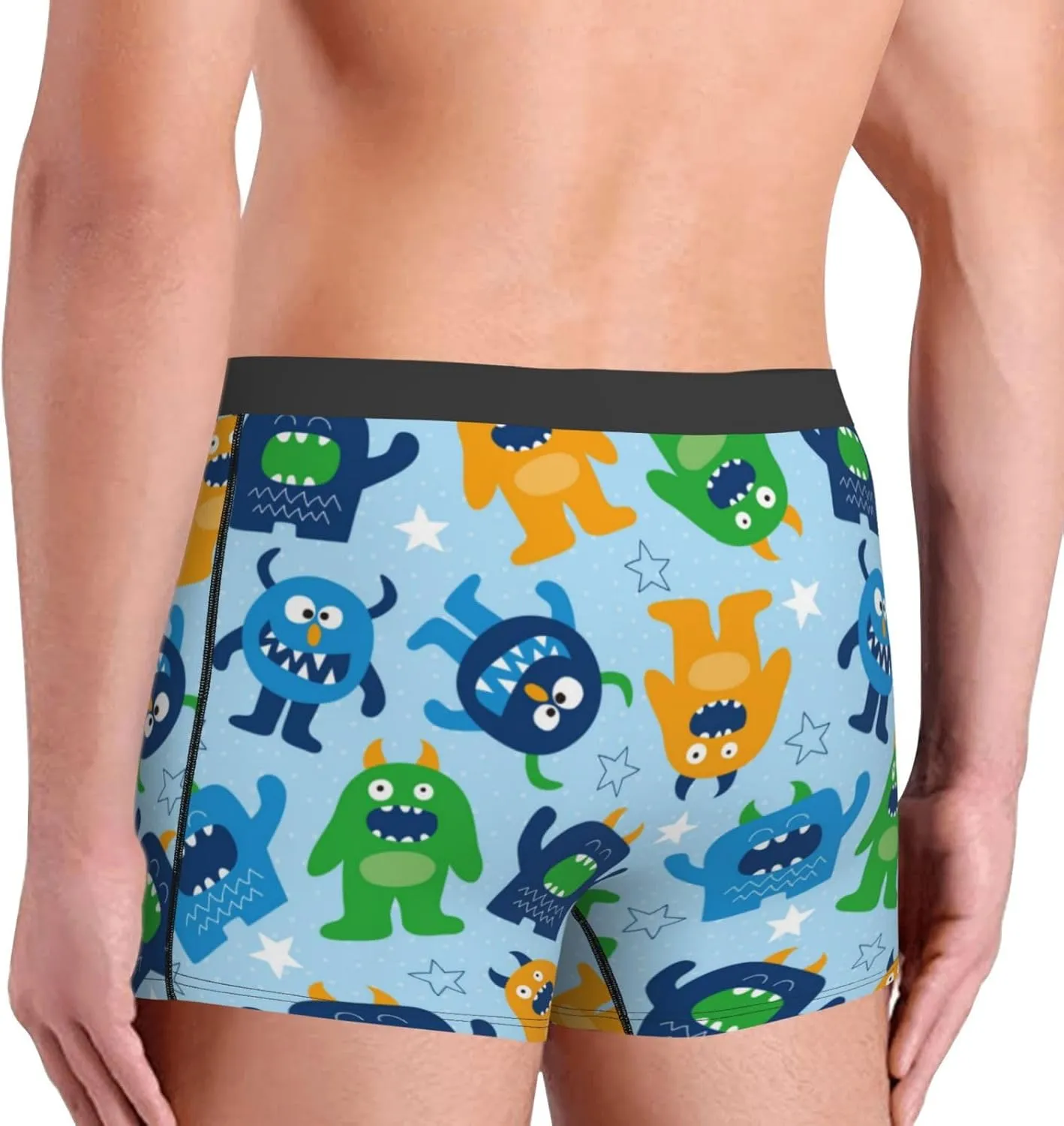 Cartoon Monster Print Boxer Briefs For Men Breathable Underwear-