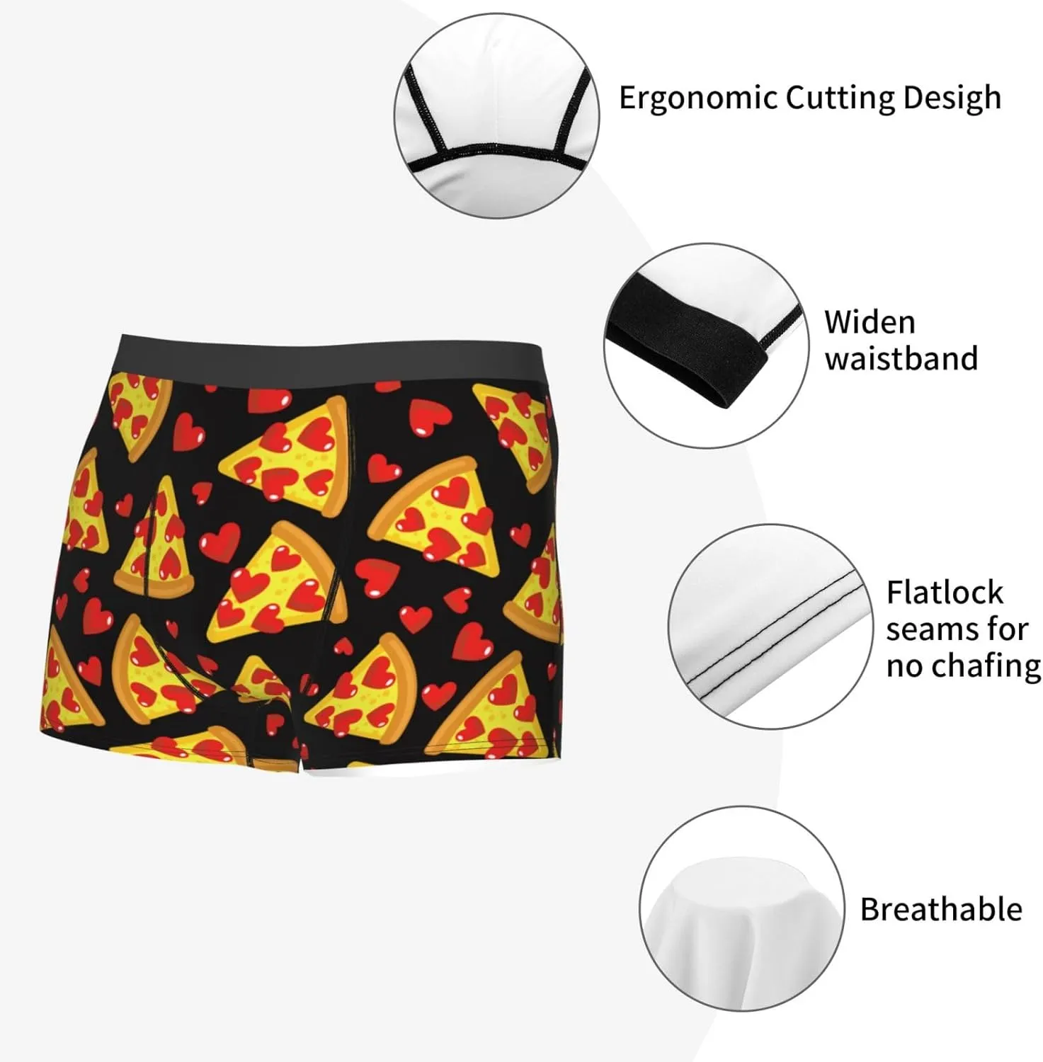 Cartoon Pizza Print Boxer Briefs For Men Breathable Underwear-