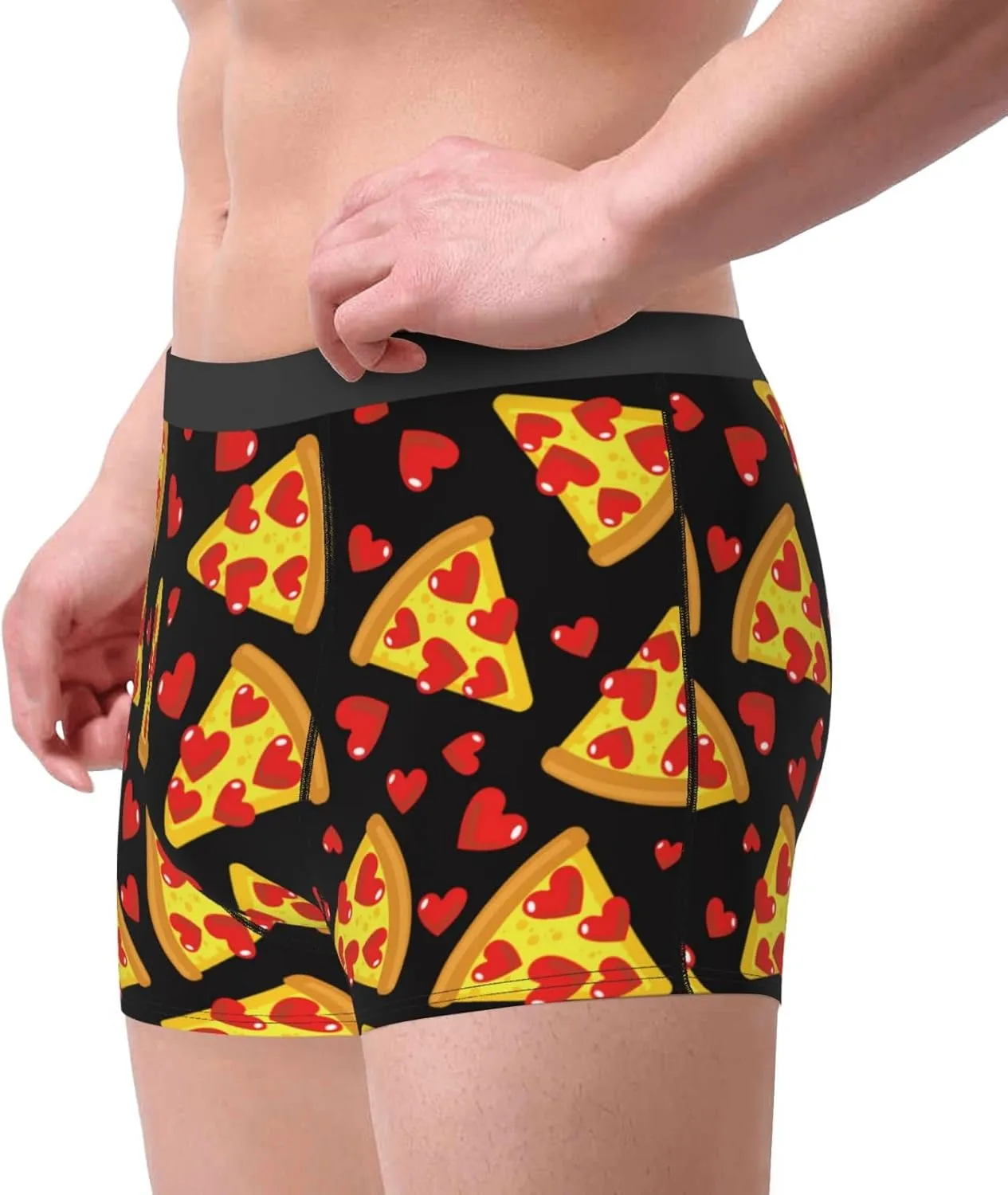 Cartoon Pizza Print Boxer Briefs For Men Breathable Underwear-