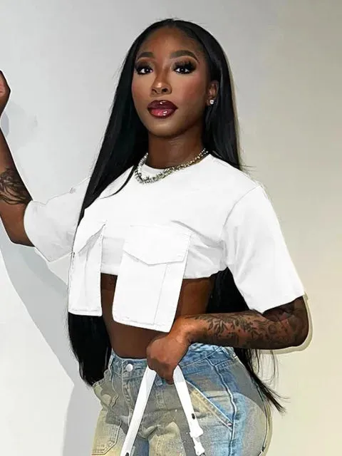 Casual O-Neck Short Sleeve Crop Tops