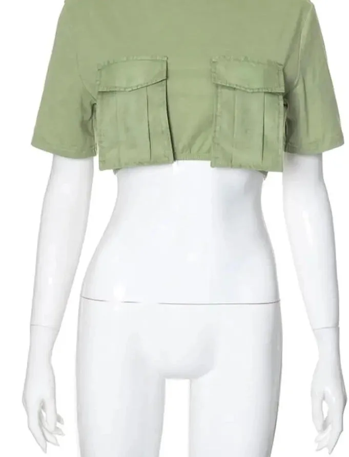 Casual O-Neck Short Sleeve Crop Tops