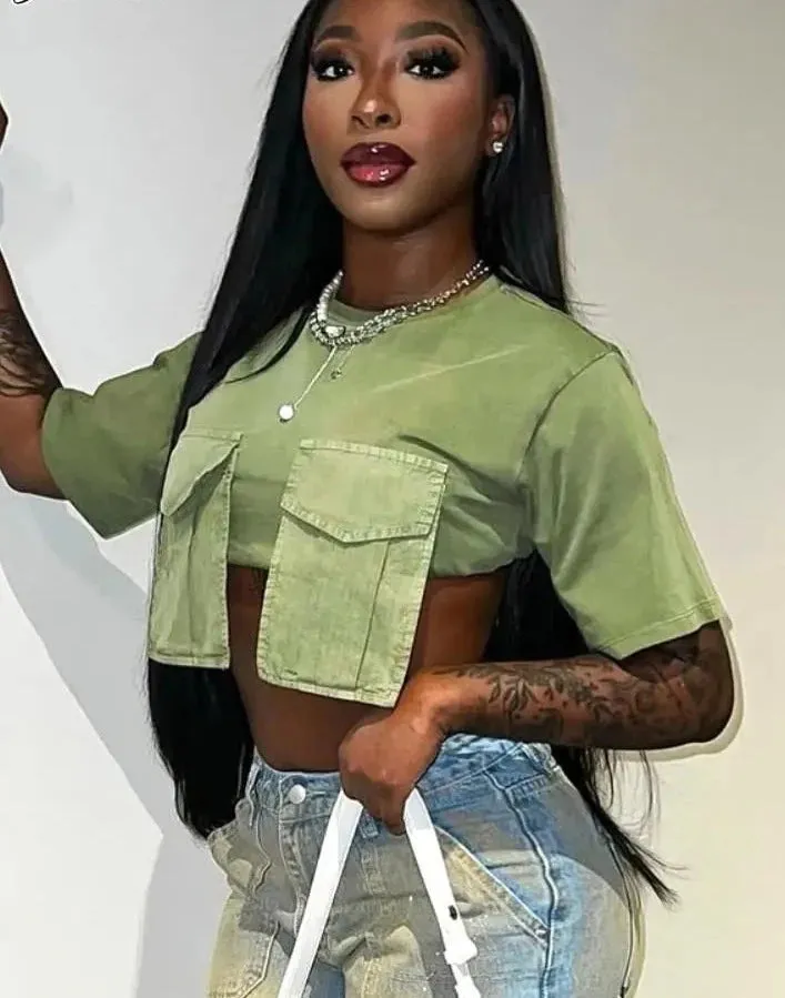 Casual O-Neck Short Sleeve Crop Tops