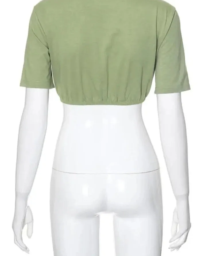Casual O-Neck Short Sleeve Crop Tops