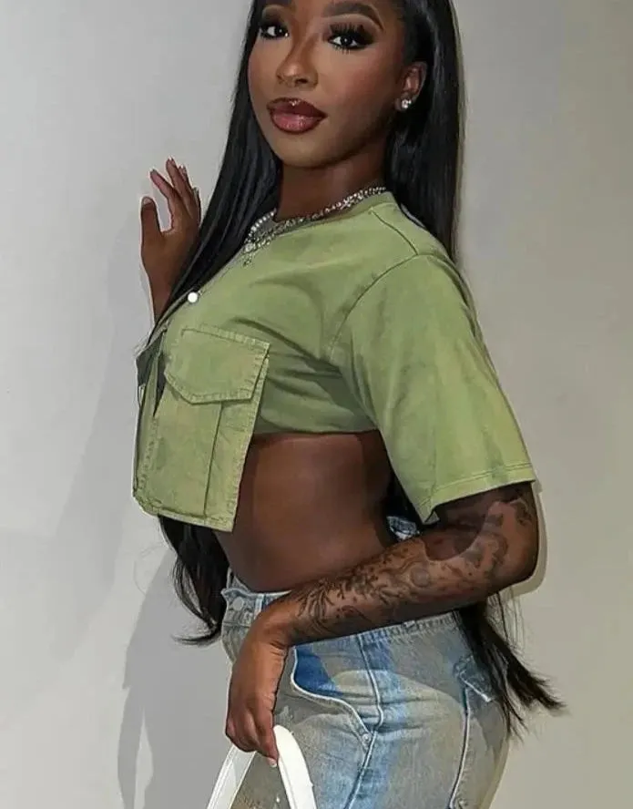 Casual O-Neck Short Sleeve Crop Tops