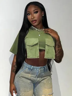 Casual O-Neck Short Sleeve Crop Tops