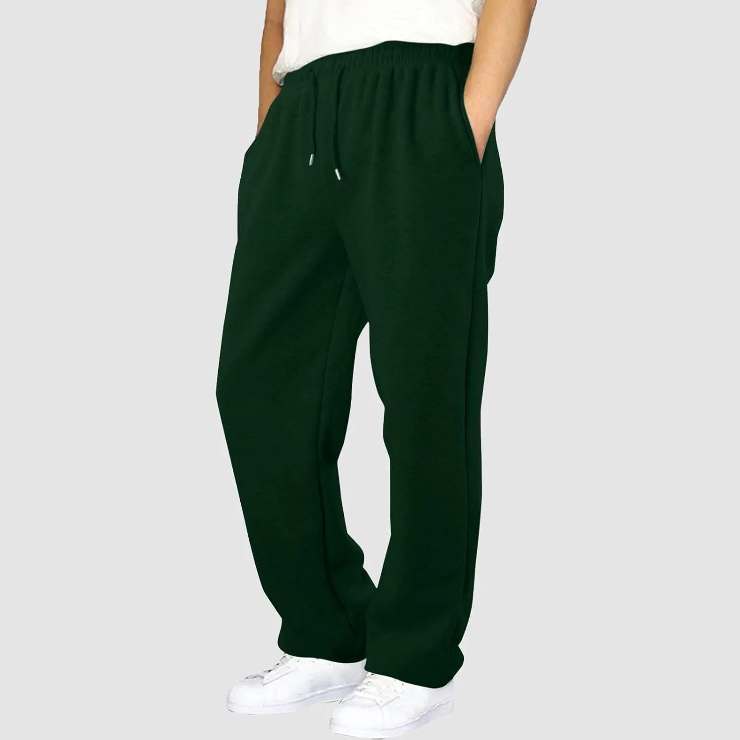 Casual Pants for Men Mid Waist Straight Leg Sweatpants Solid Drawstring Joggers Pants Lightweight Leisure Trousers