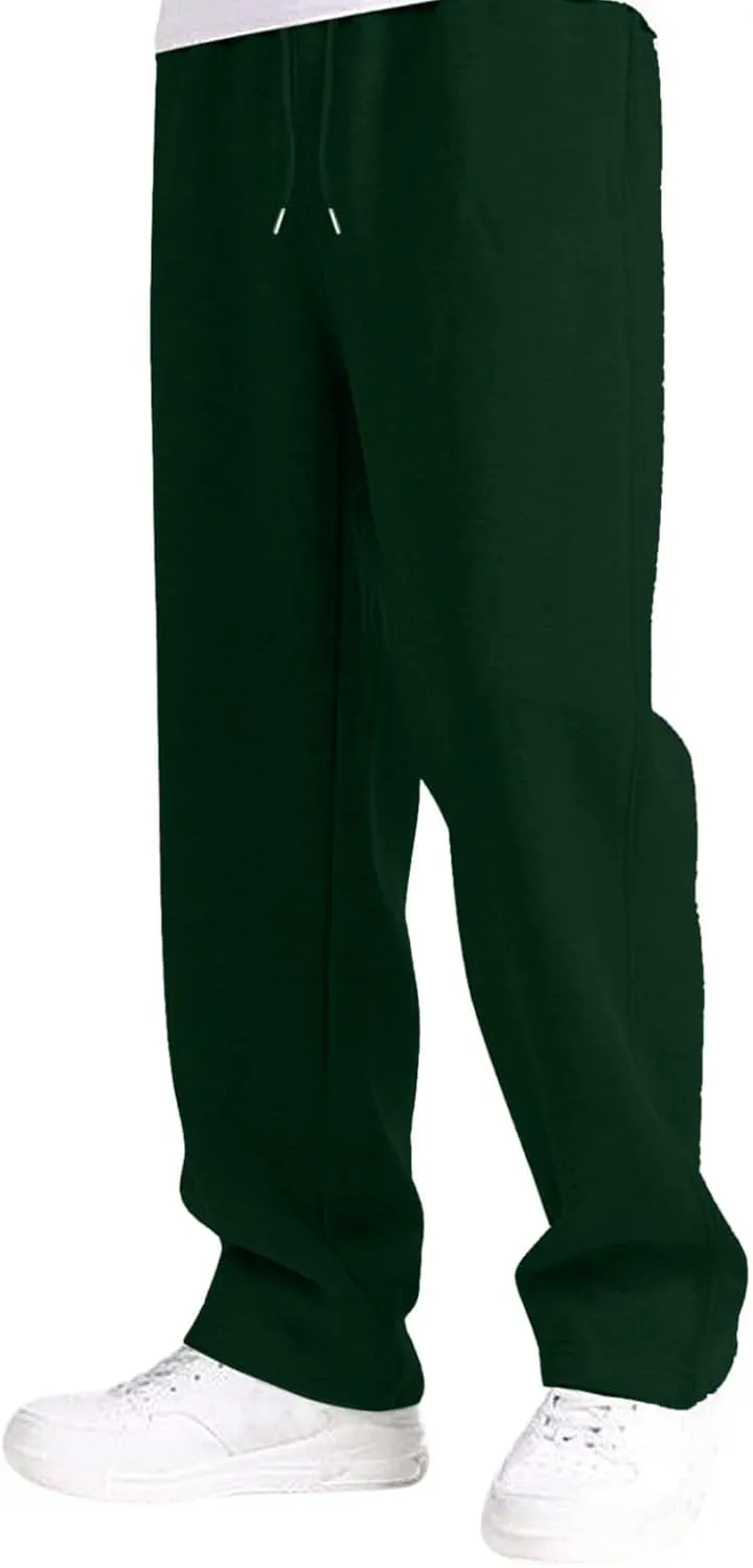 Casual Pants for Men Mid Waist Straight Leg Sweatpants Solid Drawstring Joggers Pants Lightweight Leisure Trousers