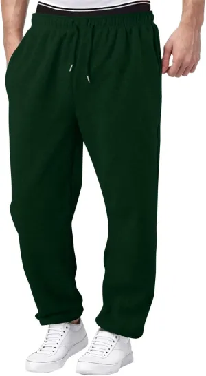 Casual Pants for Men Mid Waist Straight Leg Sweatpants Solid Drawstring Joggers Pants Lightweight Leisure Trousers