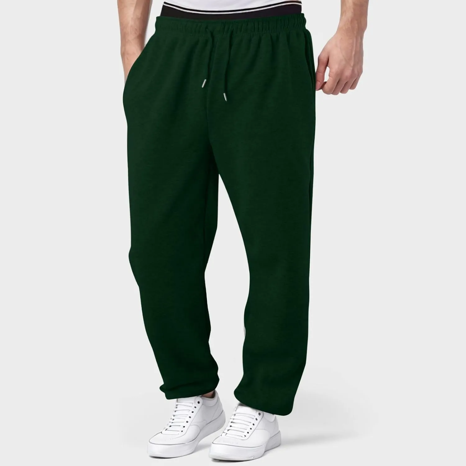 Casual Pants for Men Mid Waist Straight Leg Sweatpants Solid Drawstring Joggers Pants Lightweight Leisure Trousers