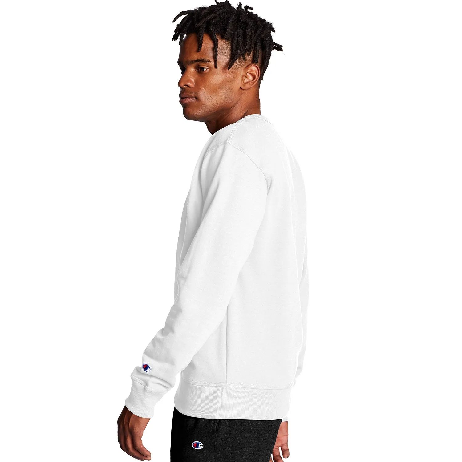 Champion Men's Powerblend Crew Neck Long Sleeve Sweatshirt White