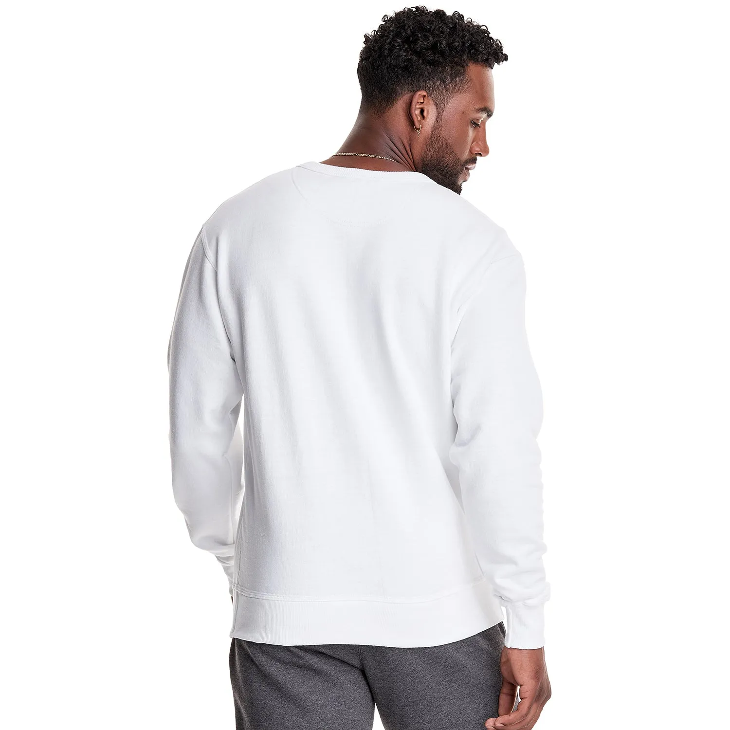 Champion Men's Powerblend Crew Neck Long Sleeve Sweatshirt White