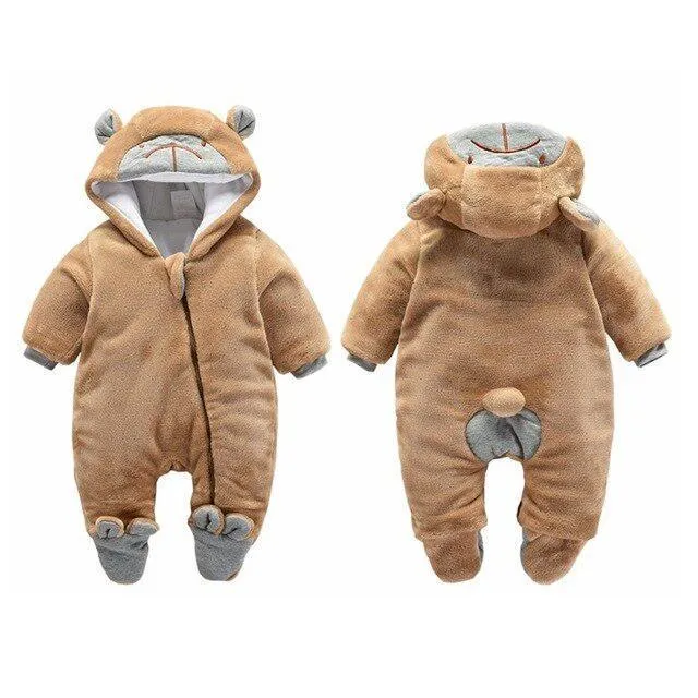 Charming Cartoon Hooded Fleece Rompers for Infants | Cozy Full Sleeve Onesies