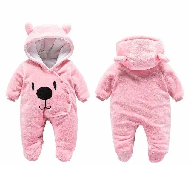 Charming Cartoon Hooded Fleece Rompers for Infants | Cozy Full Sleeve Onesies