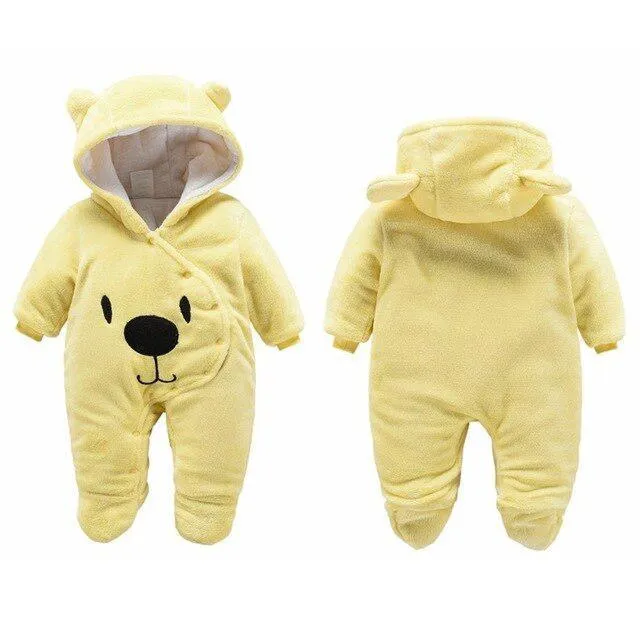 Charming Cartoon Hooded Fleece Rompers for Infants | Cozy Full Sleeve Onesies